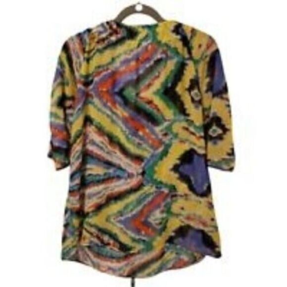 Sofia Womens Sz S Multicolor  Geometric Short Sleeve Blouse - Picture 8 of 8